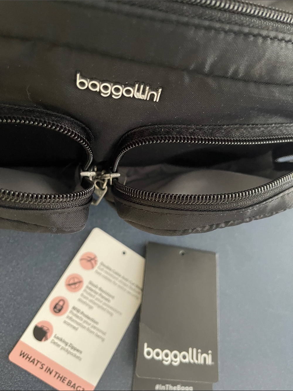 Baggallini Black Crossbody Belt Bag with Dual Front Pockets NWT - Picture 3 of 8